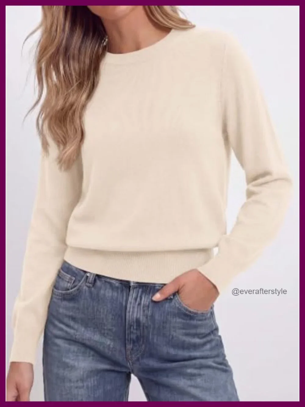 Cropped Long Sleeve Crew Neck Sweater - Viscose Blend Knit